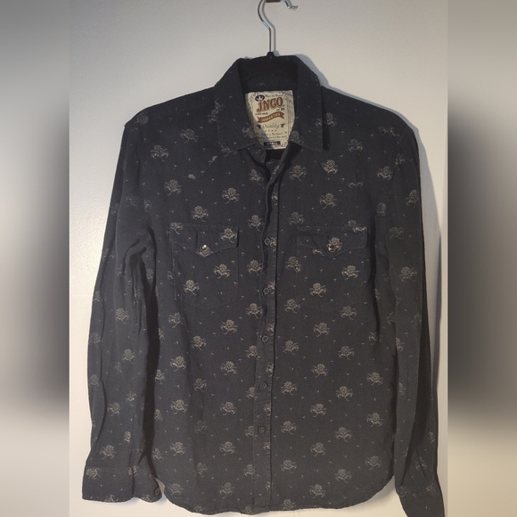 JNCO Tops - JNCO Dark Blue Floral Button Down Shirt Size S #556